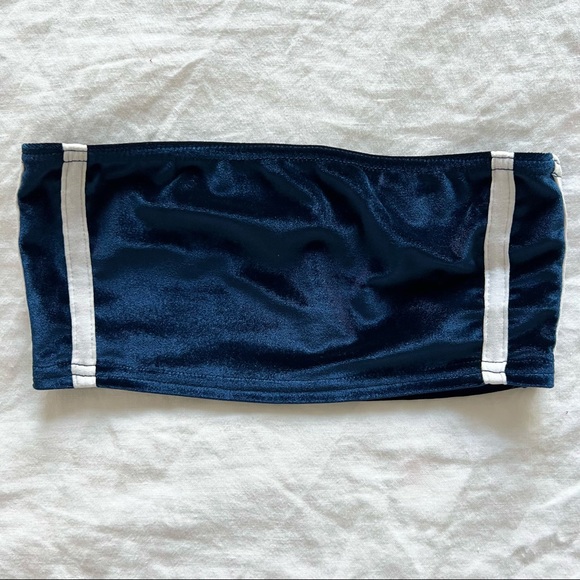 FASHIONKILLA Blue Velour Tube Top and High Waist Flare Pant with White Stripes - Picture 8 of 13